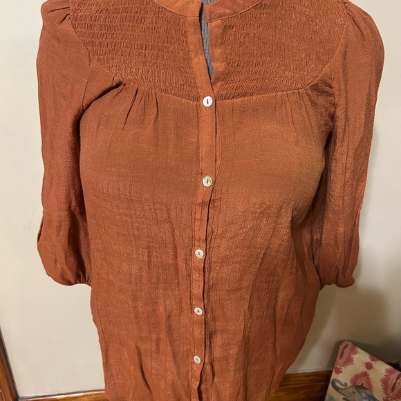 Nanette Lepore Gingerbread Blouse Brown Orange Sz Small Peasant Cottagecore - Picture 2 of 8